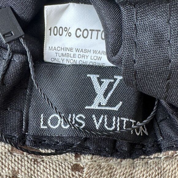 Louis Vuitton Cotton Bucket Hat Beige & Brown Leather Trim Logo 2 3/4” Brim - Picture 11 of 12